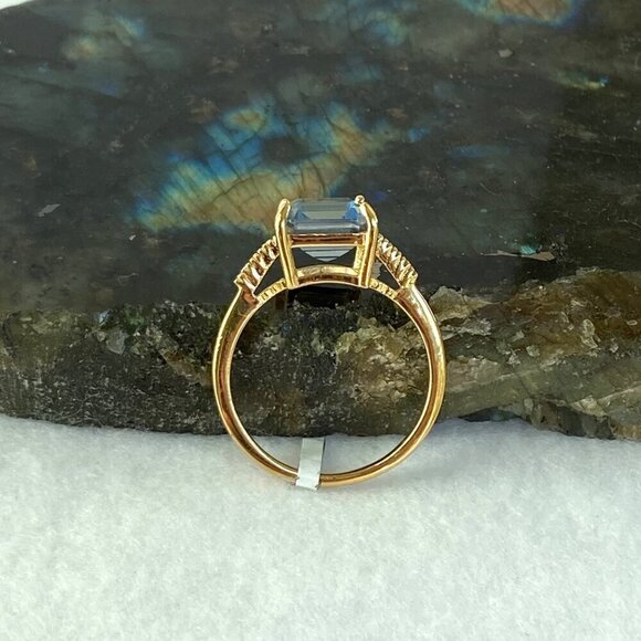 14K Gold Plated Sterling Silver 925 India Emerald Cut Blue Quartz Ring Sz 8.5 - Picture 5 of 16